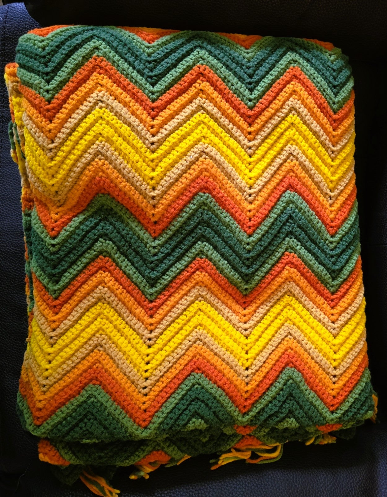 Vintage 1970s Hand-crocheted Afghan - MINT