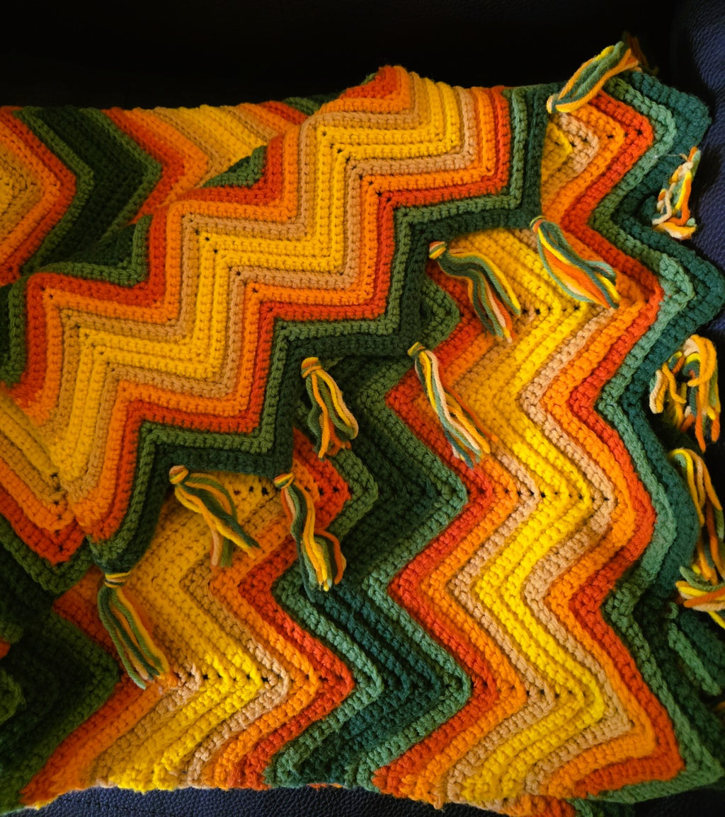 Vintage 1970s Hand-crocheted Afghan - MINT