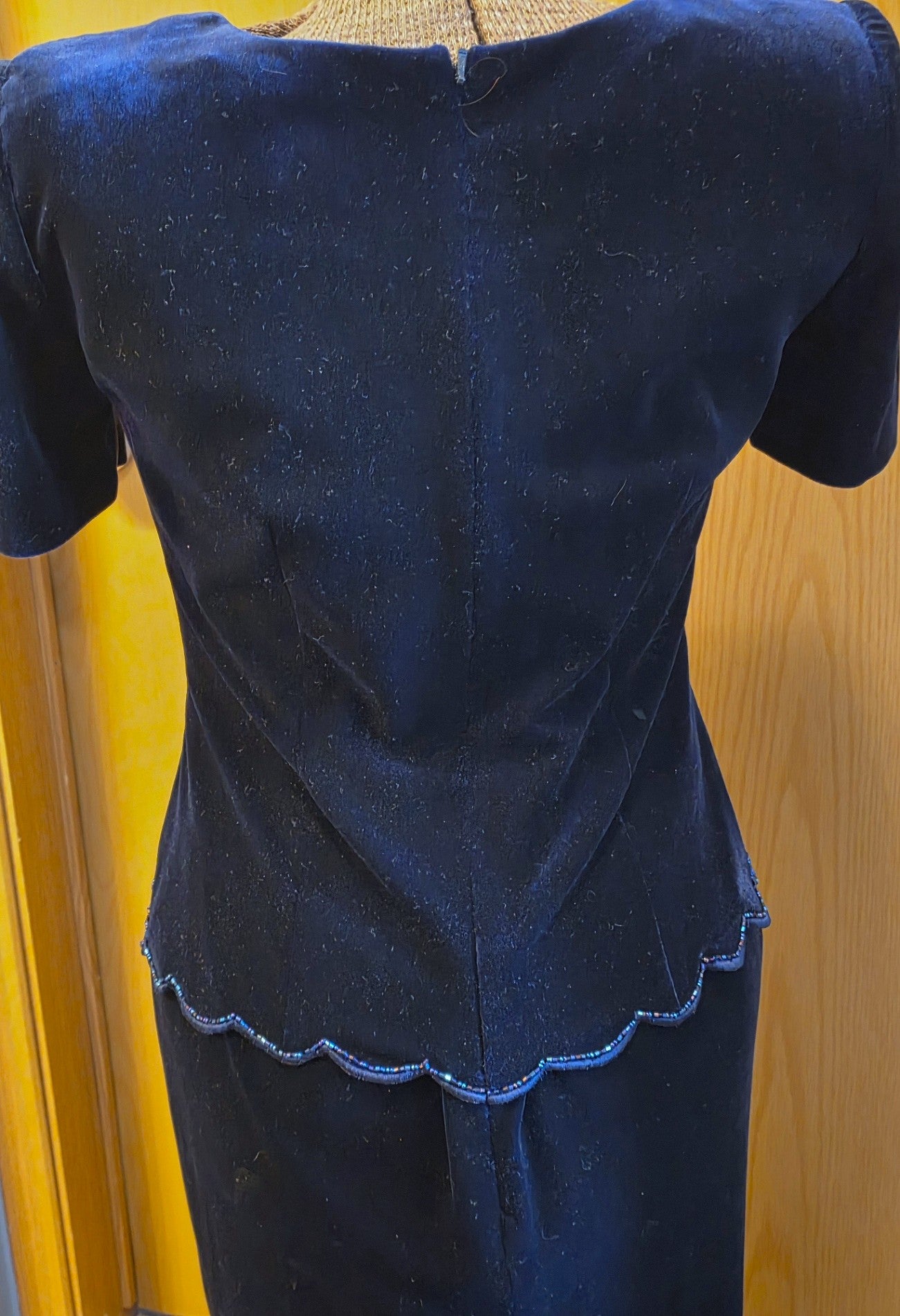 Vintage 2000 R & M Richards by Karen Kwong Dark Blue Beaded Velvet Dress, size 8P