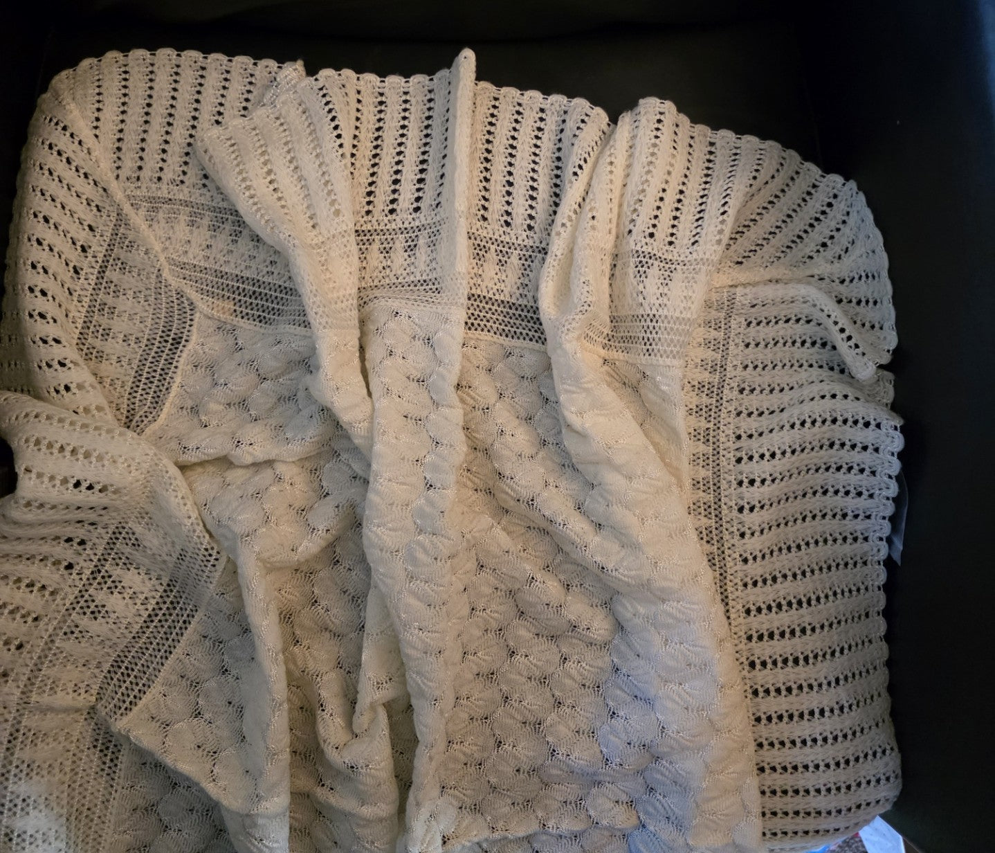 Vintique 1950s Christening Blanket, Ivory, 39" x 39", 1950s or 1960s