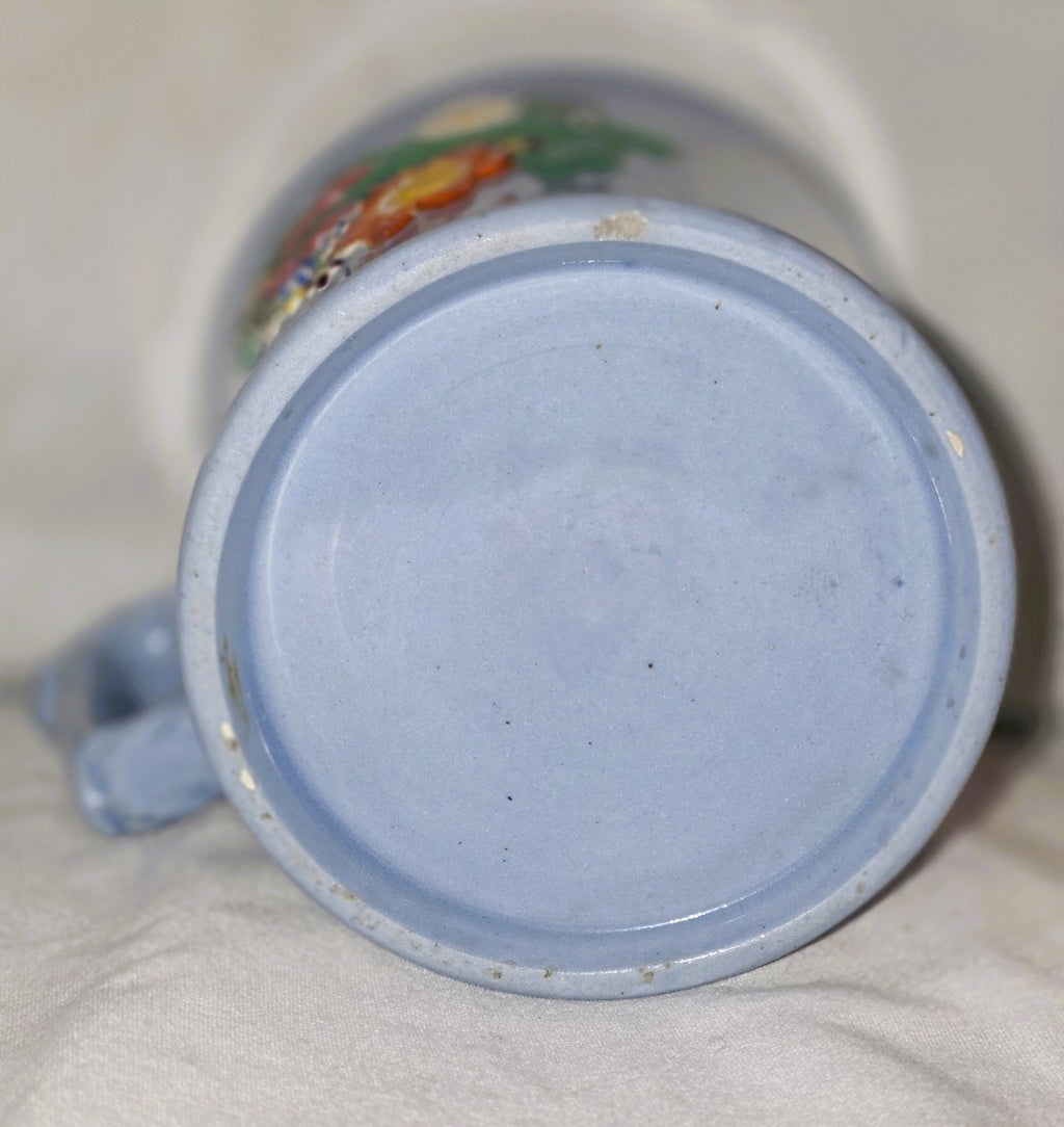 Antique Staffordshire Sprigged Mug, Drabware Floral Relief Pottery Tankard