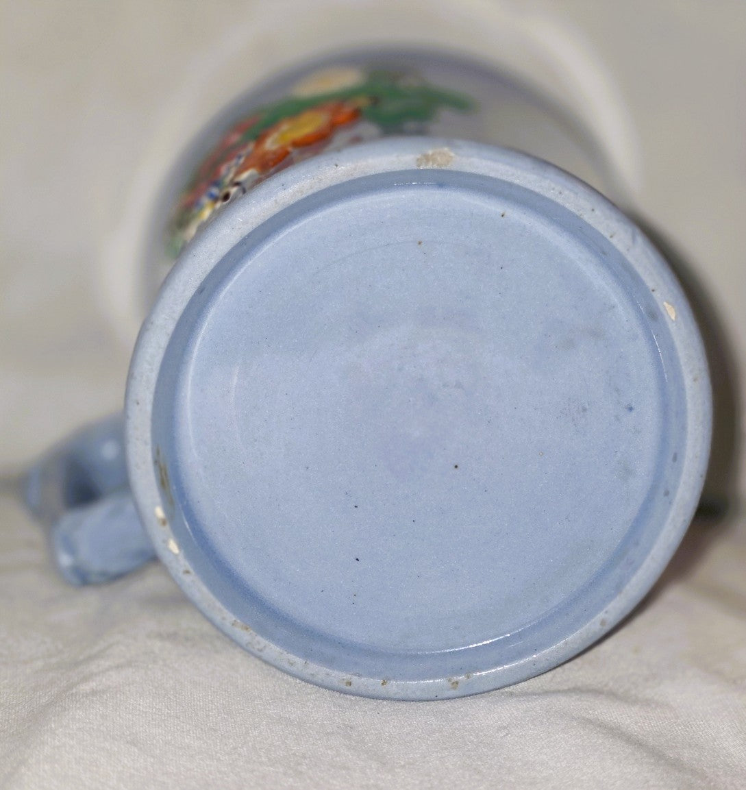 Antique Staffordshire Sprigged Mug, Drabware Floral Relief Pottery Tankard