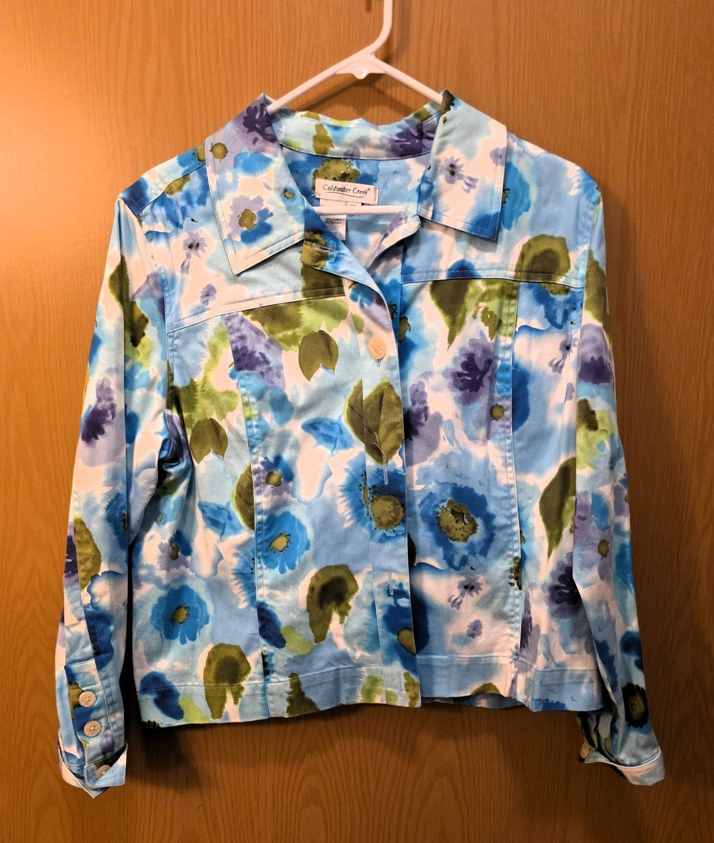 Vintage 1999 Coldwater Creek Jacket, Blue Watercolor Print, Petite XL