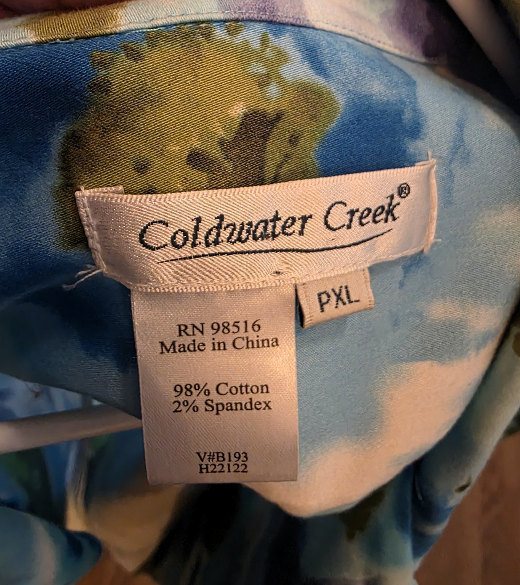 Vintage 1999 Coldwater Creek Jacket, Blue Watercolor Print, Petite XL