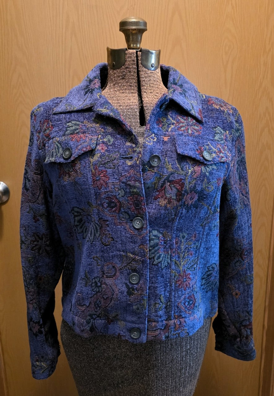 Vintage 1999 Coldwater Creek Chenille Blue/Multi Jacket, Petite Medium