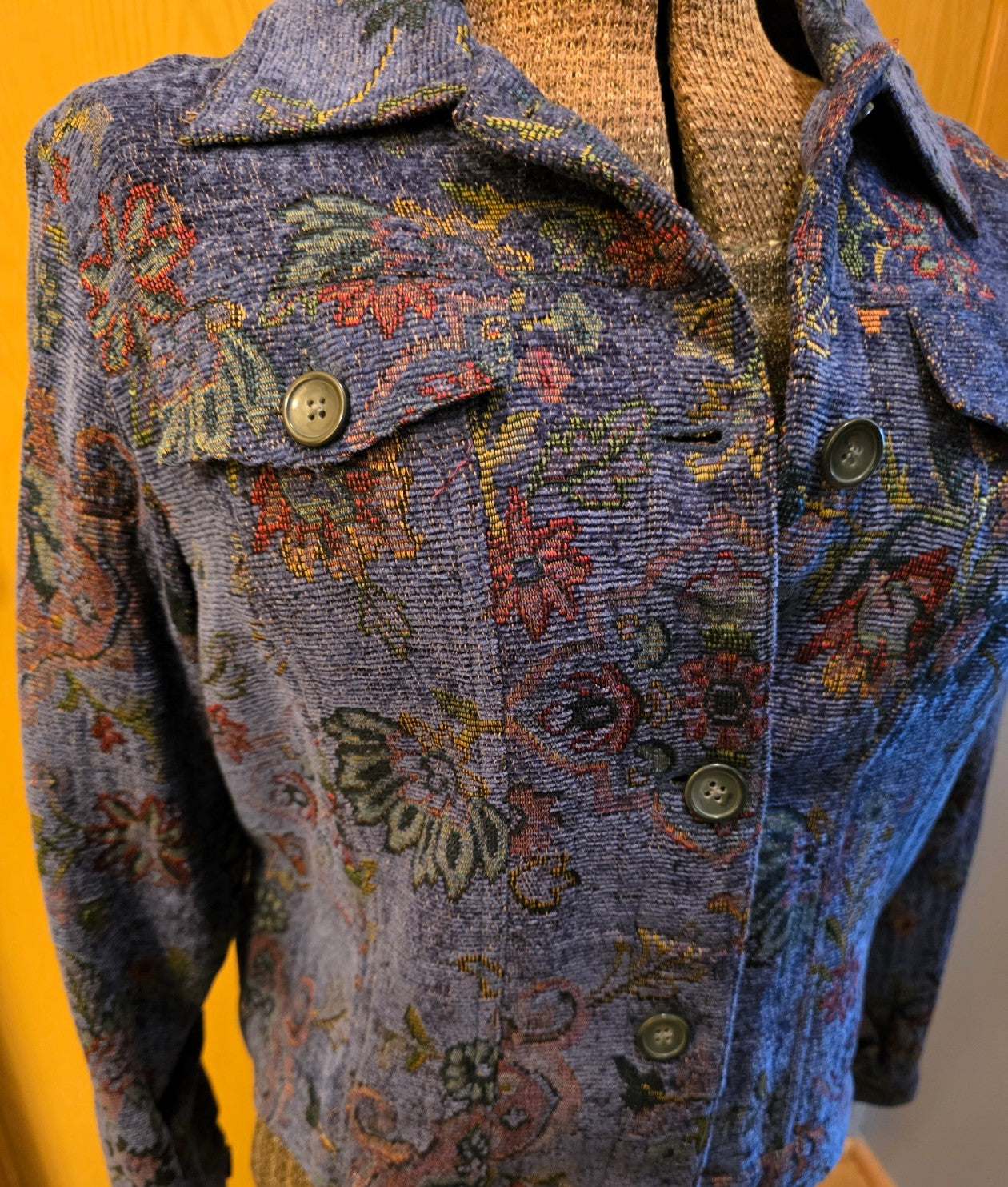 Vintage 1999 Coldwater Creek Chenille Blue/Multi Jacket, Petite Medium