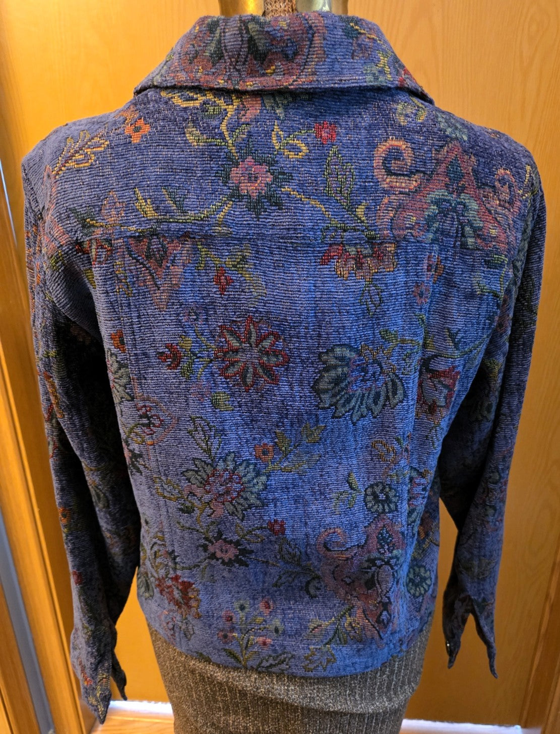 Vintage 1999 Coldwater Creek Chenille Blue/Multi Jacket, Petite Medium