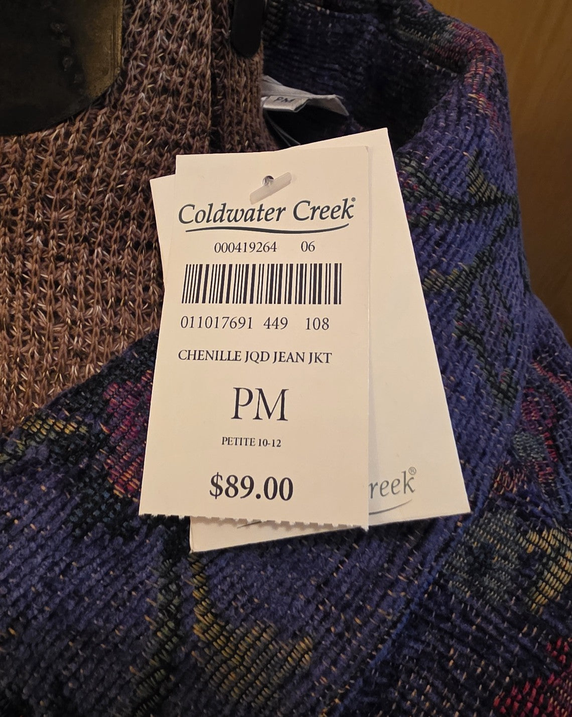 Vintage 1999 Coldwater Creek Chenille Blue/Multi Jacket, Petite Medium