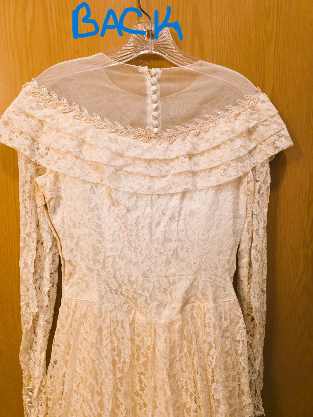 Vintage 1940s Lace Wedding Gown with Train, Bust 36", Waist 28"