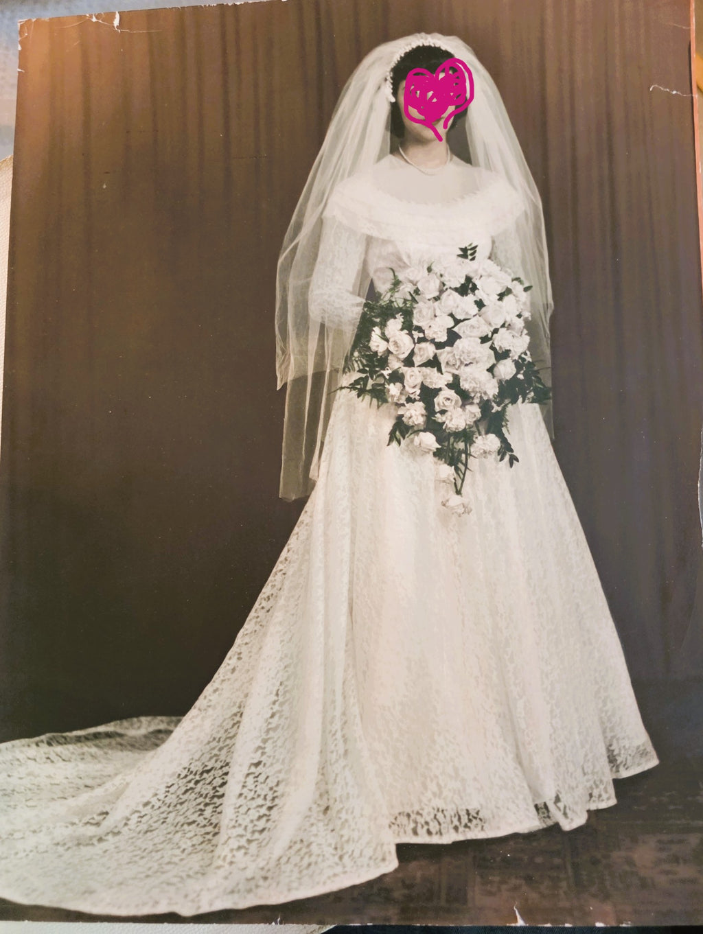 Vintage 1940s Lace Wedding Gown with Train, Bust 36", Waist 28"